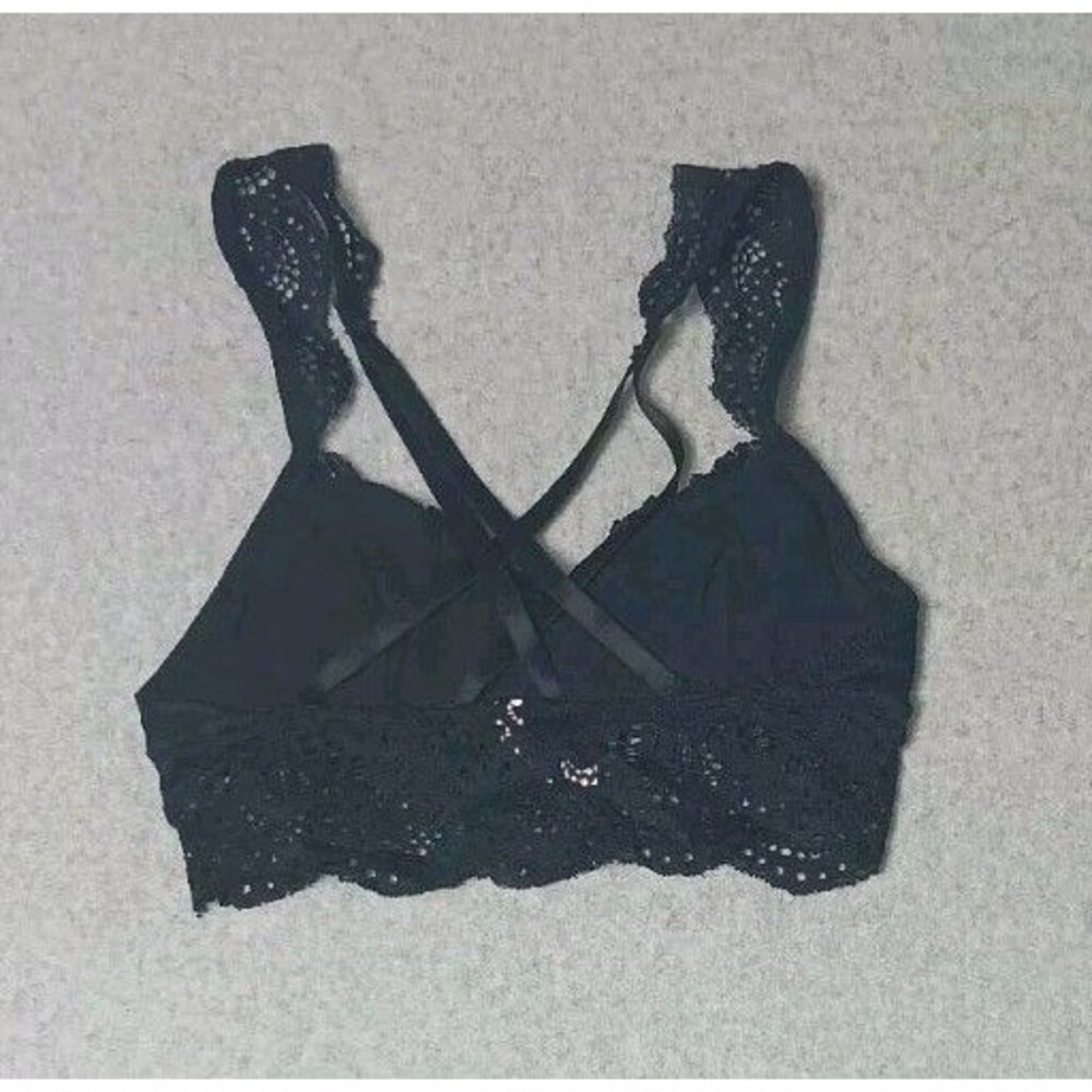 Rue 21 True Lace Racerback Cropped Bralette XS Black Coquette Festival Boho Goth - Picture 9 of 9
